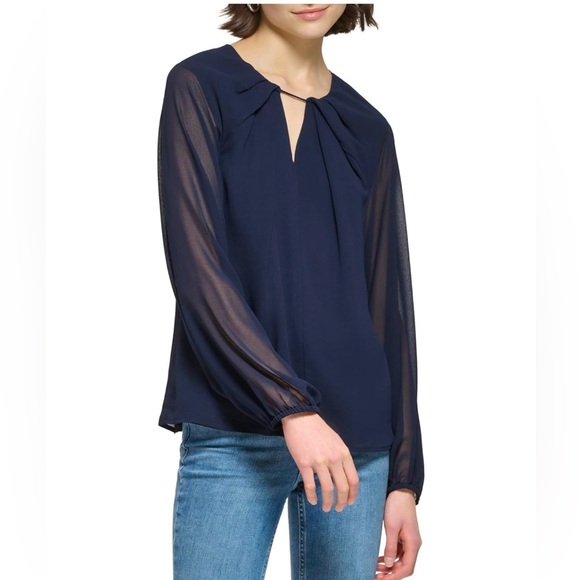 New Calvin Klein Poly Chiffon Longsleeve
Shirred Front Blouse - Picture 3 of 6